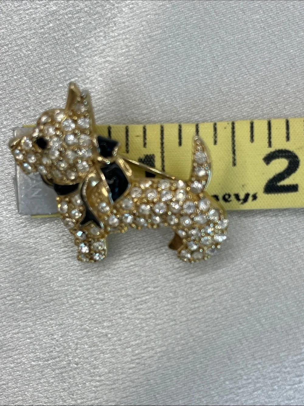 Monet Gold Crystal Scotty Dog Pin with Black Enamel Bow